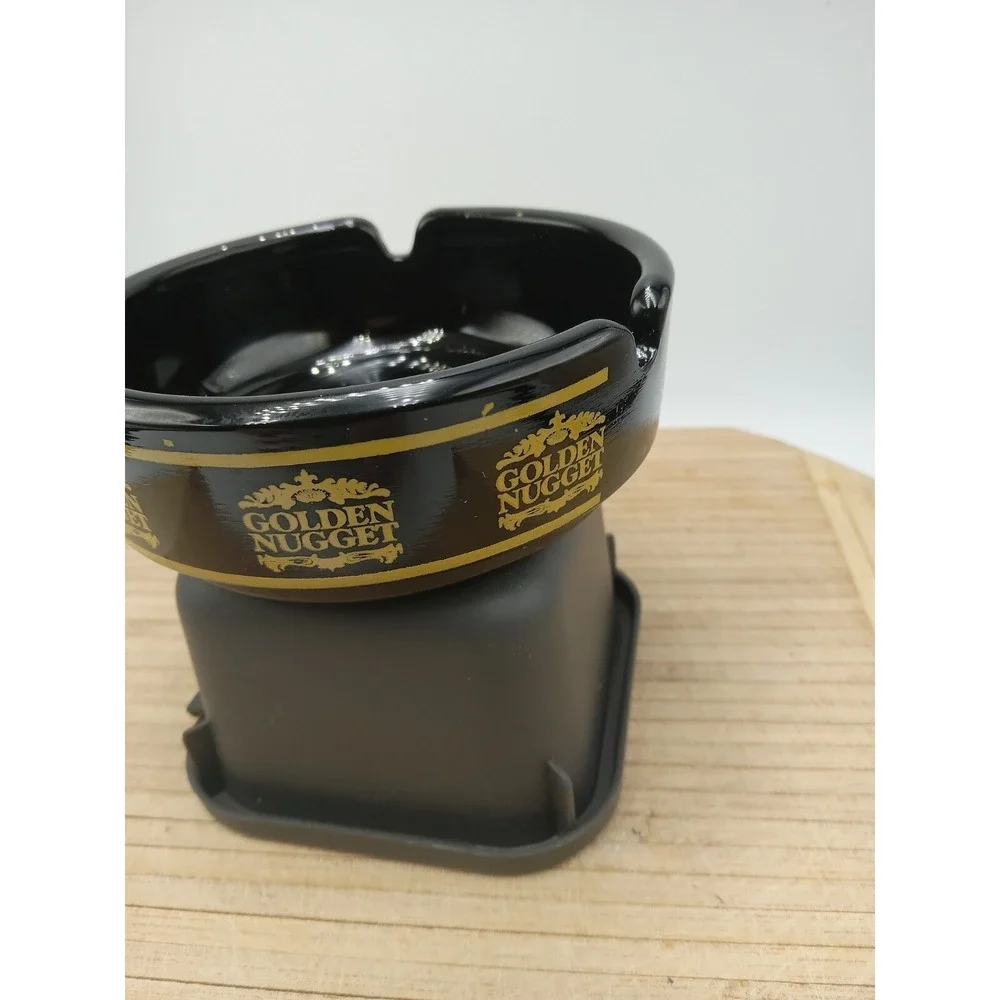 Vintage GOLDEN‎ NUGGET Hotel & Casino BLACK Glass Ashtray Las Vegas 80's